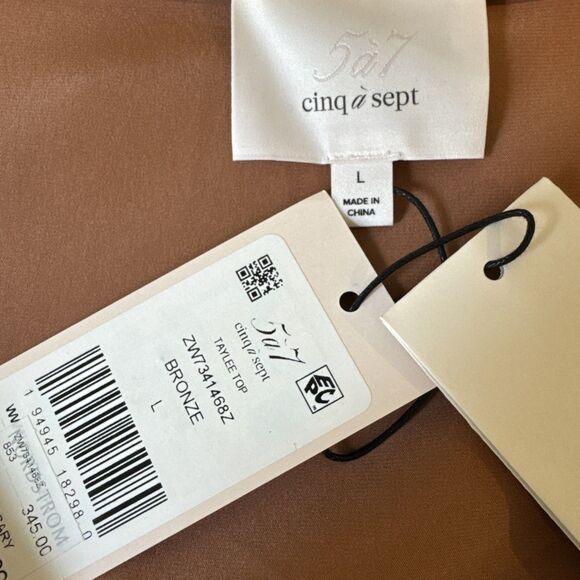 NWT Cinq A Sept Size L Taylee Metallic Brown Silk Satin Long Sleeve Blouse new - Picture 6 of 14